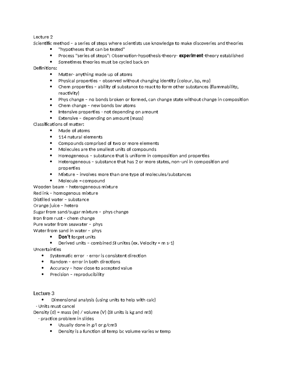 Chem Lecture 2-12 Notes - Lecture 2 Scientific Method – A Series Of 