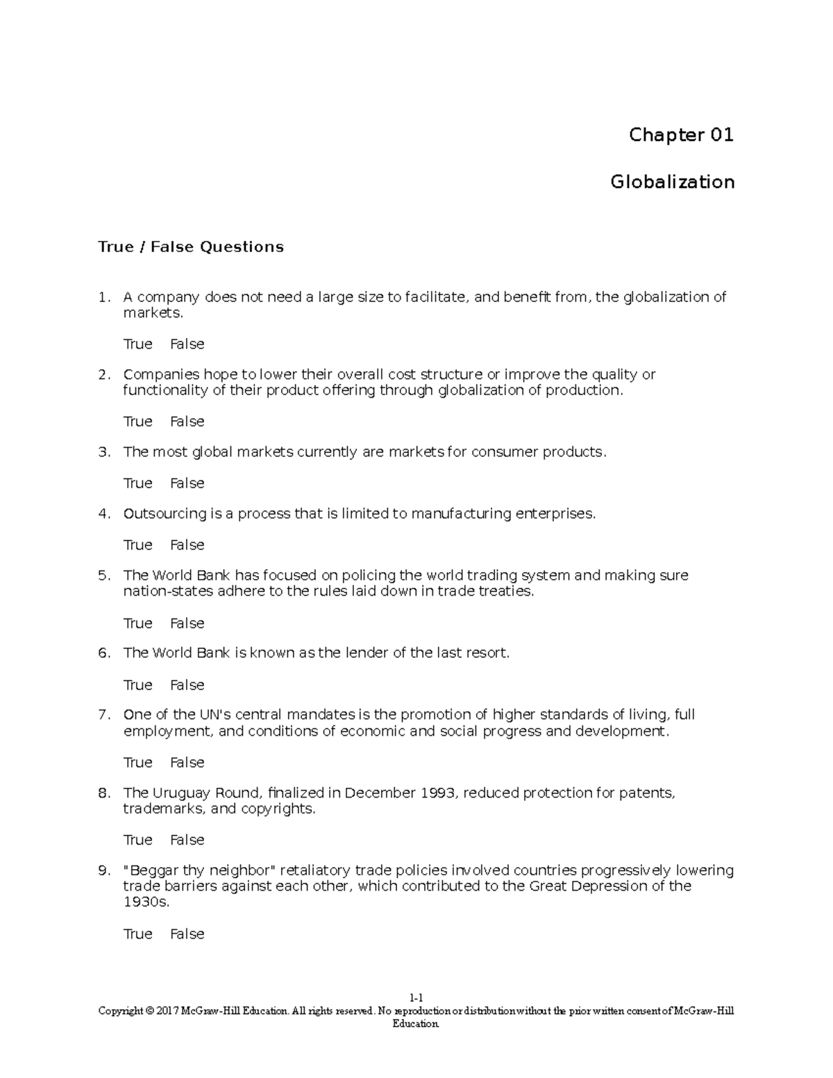 TBChap 001-13 - test bank chap 1 - Chapter 01 Globalization True ...