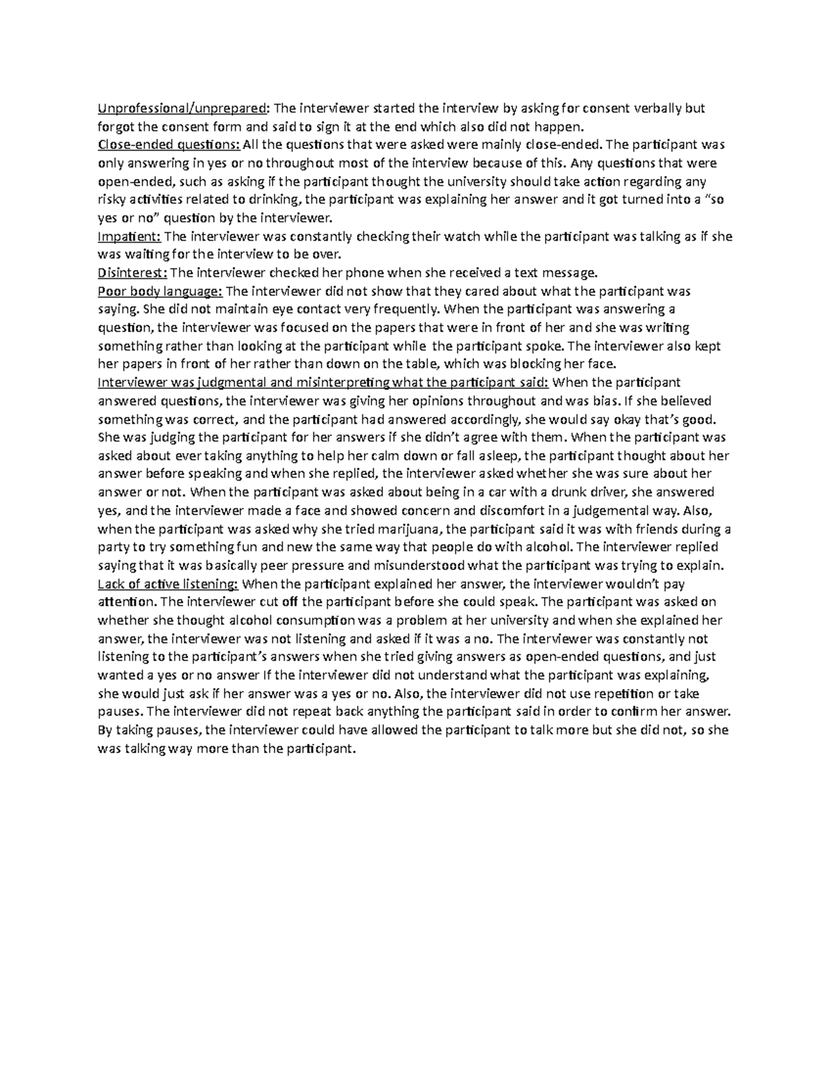 Module 2 mini assignment - Unprofessional/unprepared: The interviewer ...