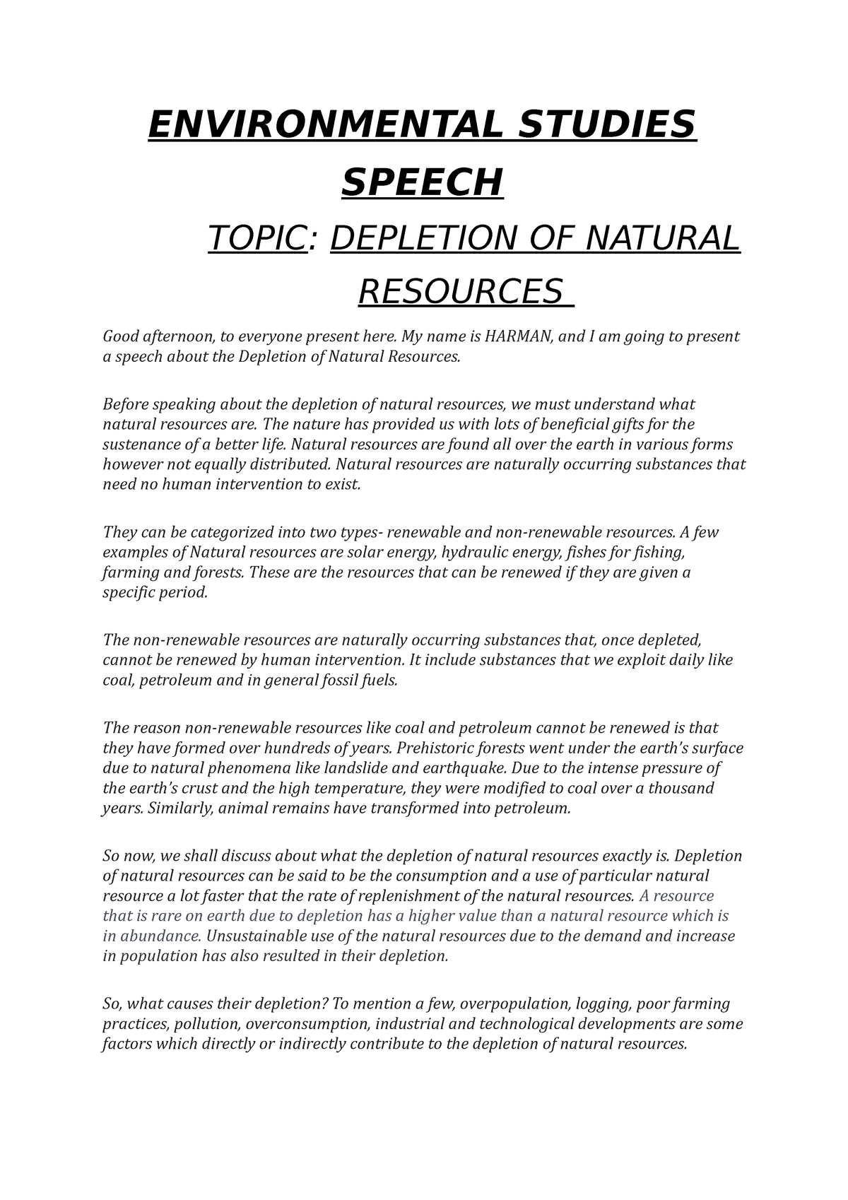 speech on natural resources