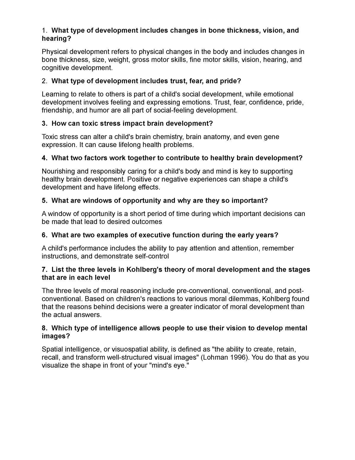 Review Questions - What type of development includes changes in bone ...
