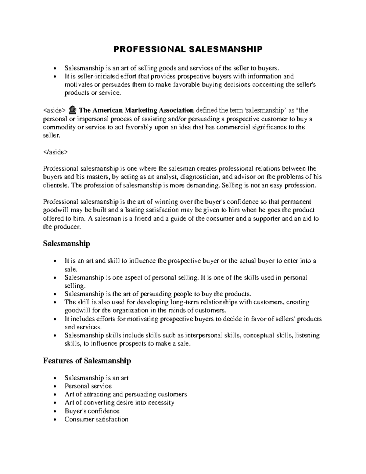 what is professional salesmanship essay