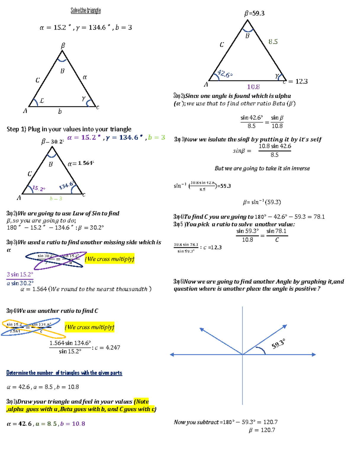 Example 3 - Notes For Notecard Cheatsheet - Solve The Triangle 𝛼 = 15 