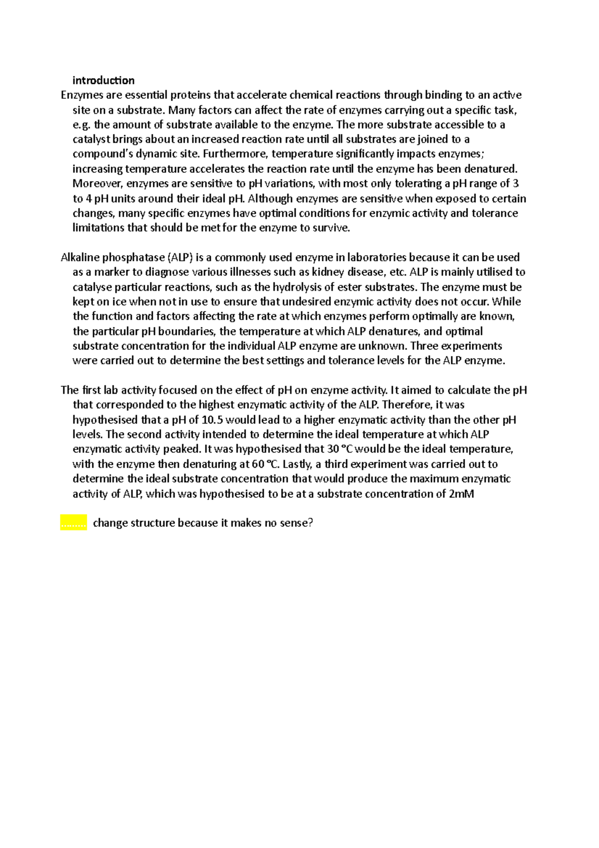 bio LAB Assignment - introduction Enzymes are essential proteins that ...