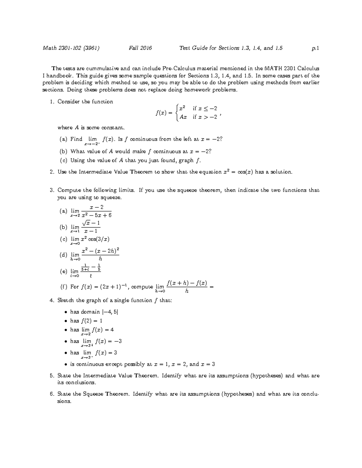 Guide 1 5 fall 2016 - Guide 1_5 - Math 2301-102 (3961) Fall 2016 Test ...