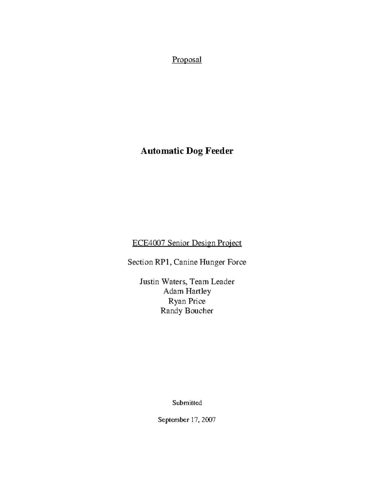 340054700 Automatic Dog Feeder Proposal Automatic Dog Feeder ECE4007