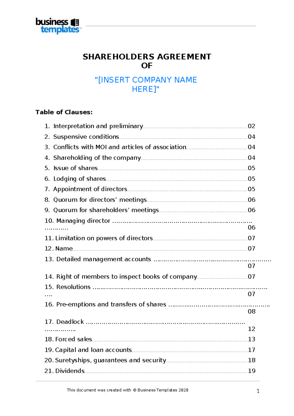 A3 Shareholders- Agreement- Sample - This document was created with ...