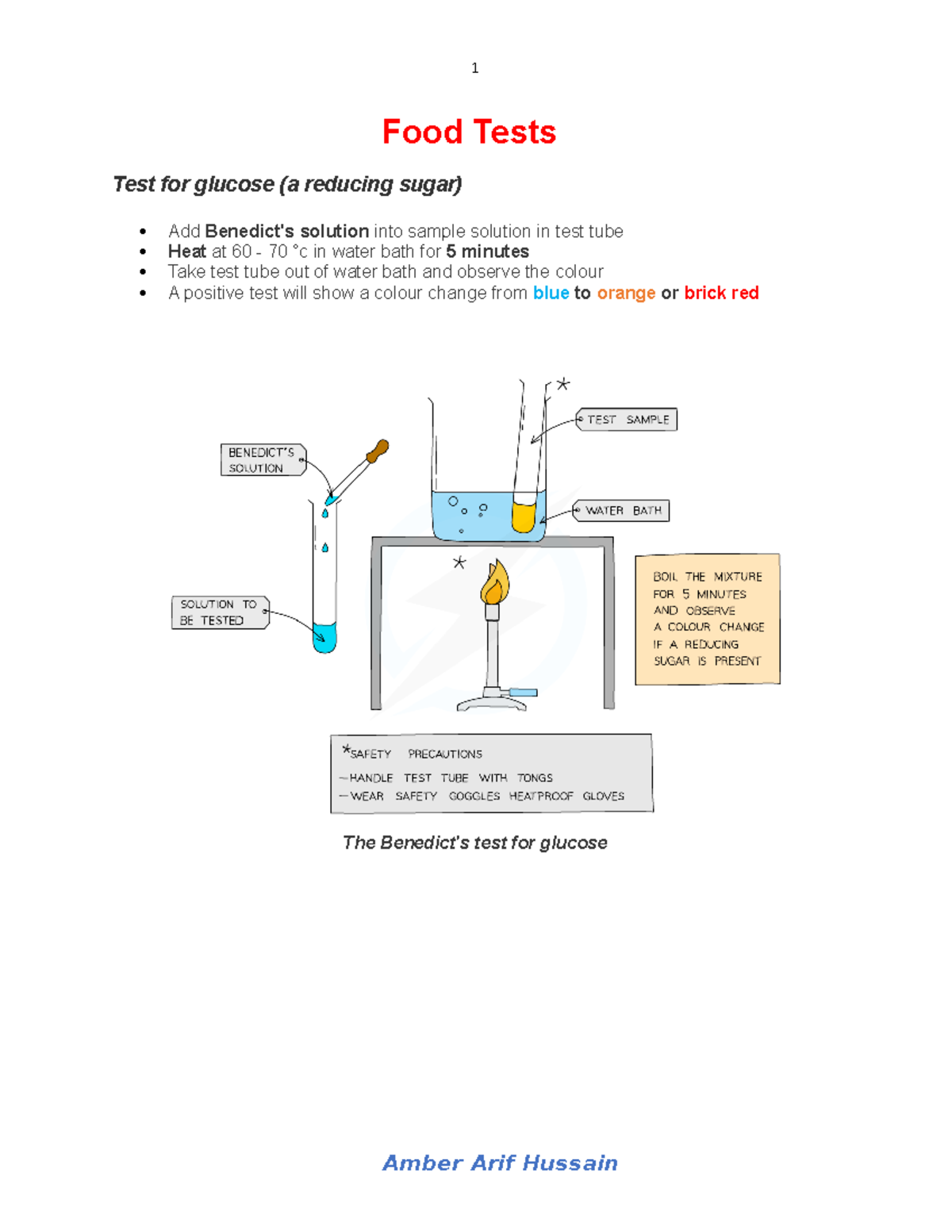 Food Tests notes - Very helpful - Food Tests Test for glucose (a ...