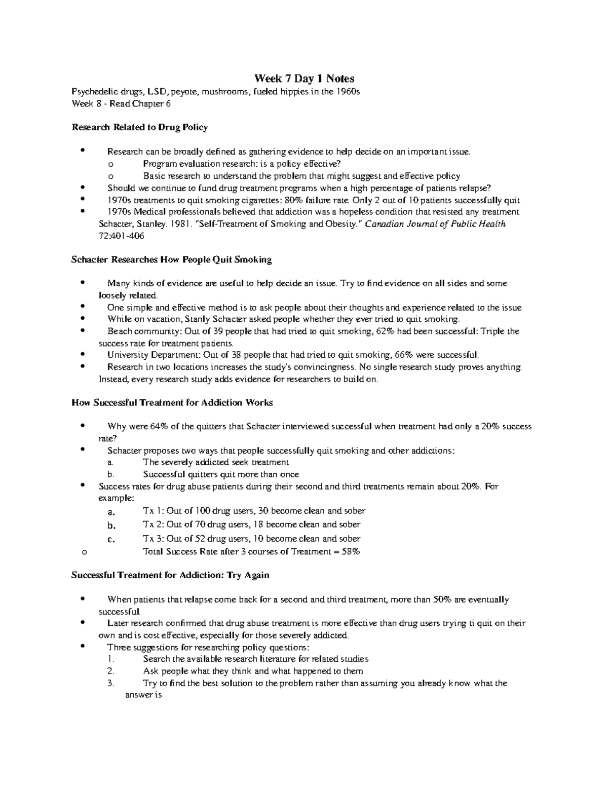 Research Week 7 - Review - Week 7 Day 1 Notes Psychedelic drugs, LSD ...