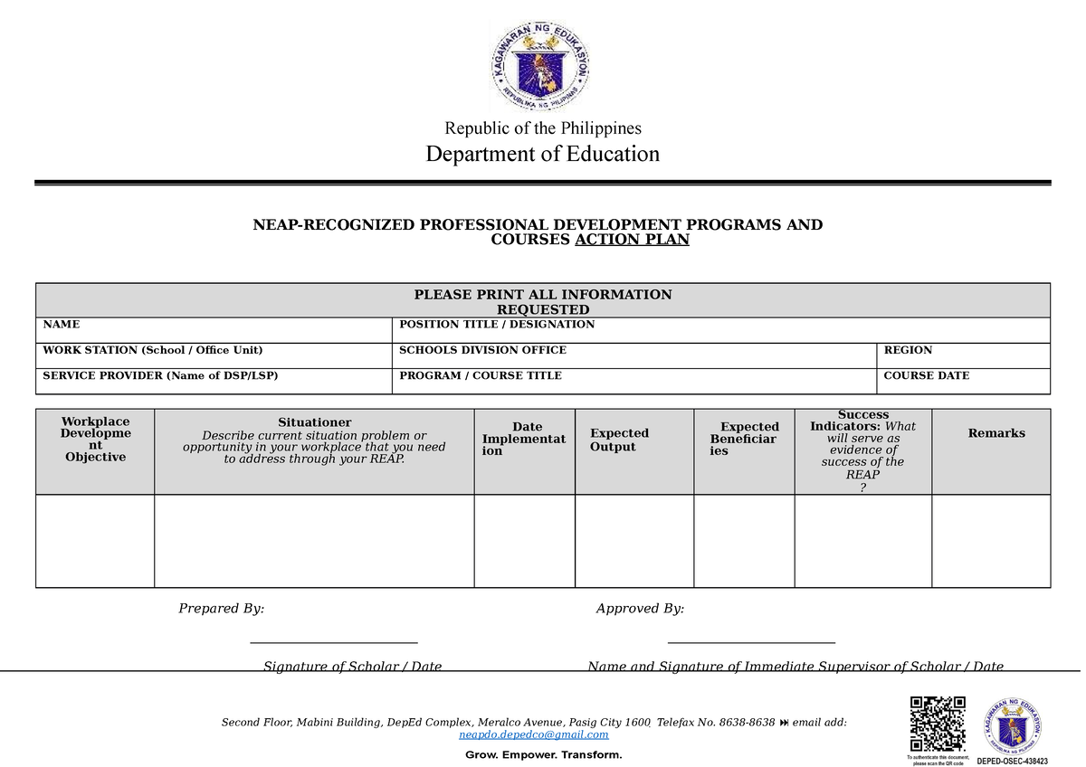 Enclosure K Scholars Action Plan 2 - Republic of the Philippines ...