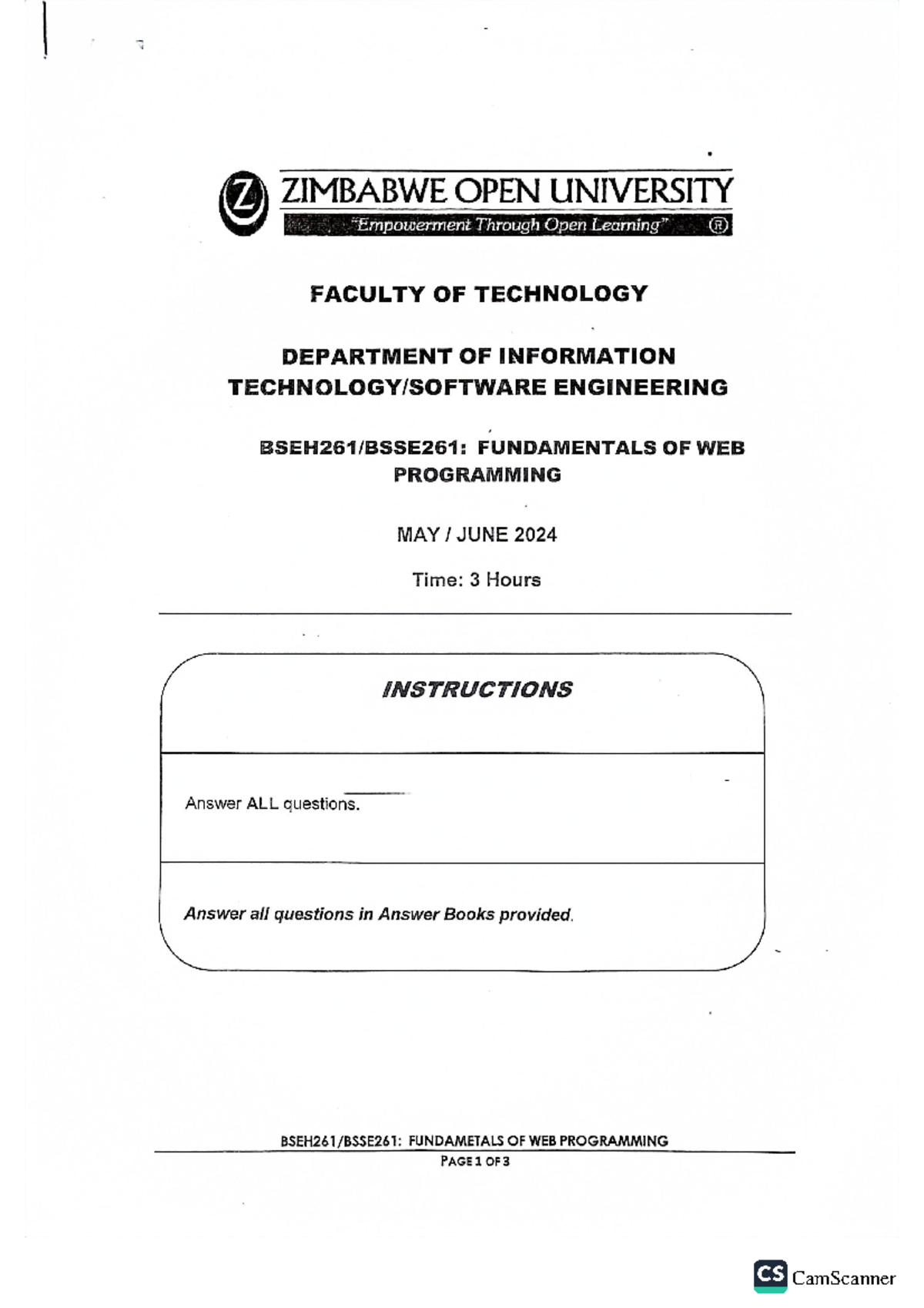 Web programming - question papers - ZIMBABWE OPEN UNIVERSITY Through ...
