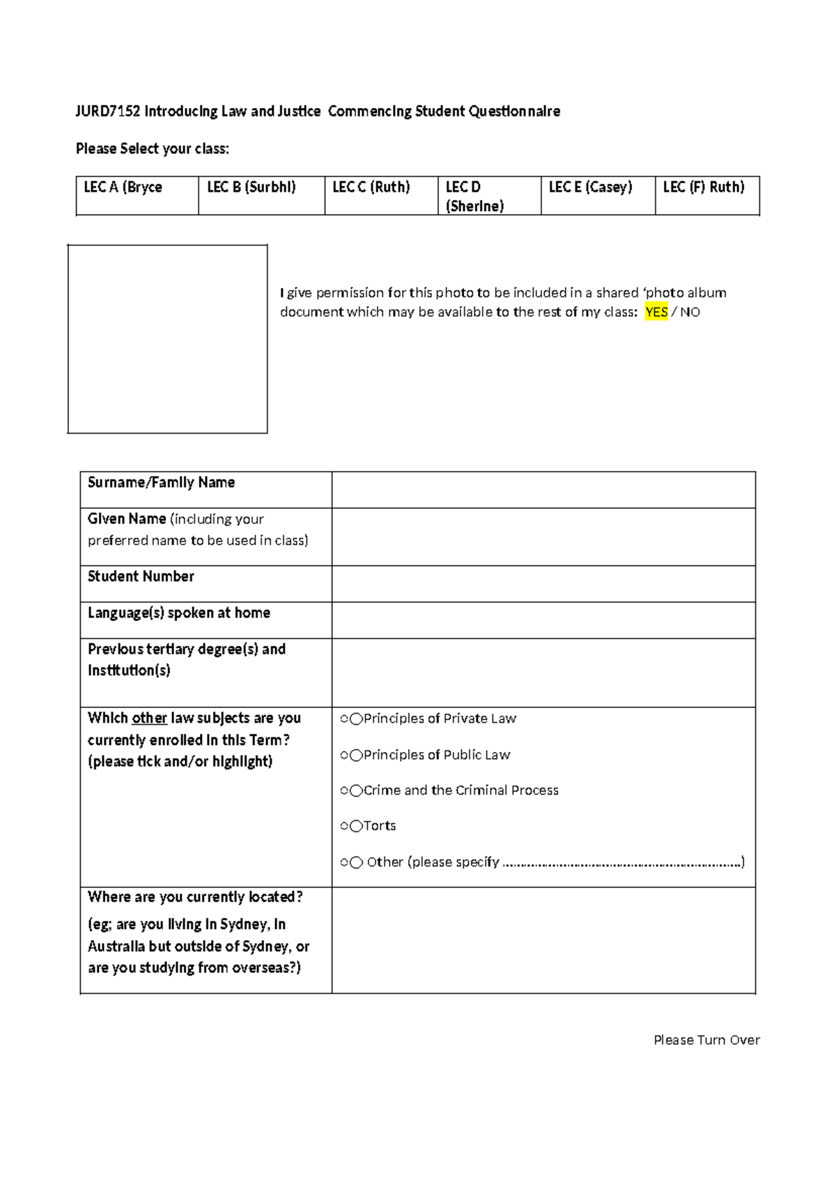 Term 1 Student Questionnaire - JURD7152 Introducing Law and Justice ...