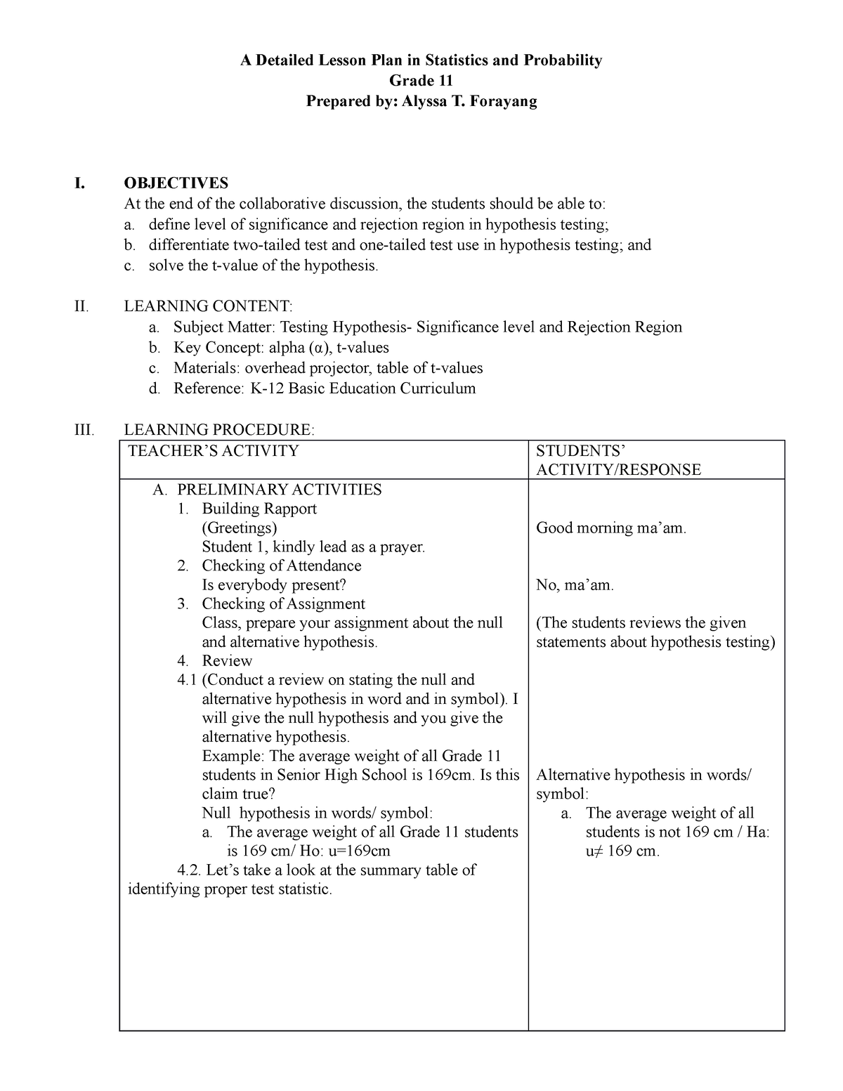 A Detailed Lesson Plan in Statistics and Probability - Forayang I ...