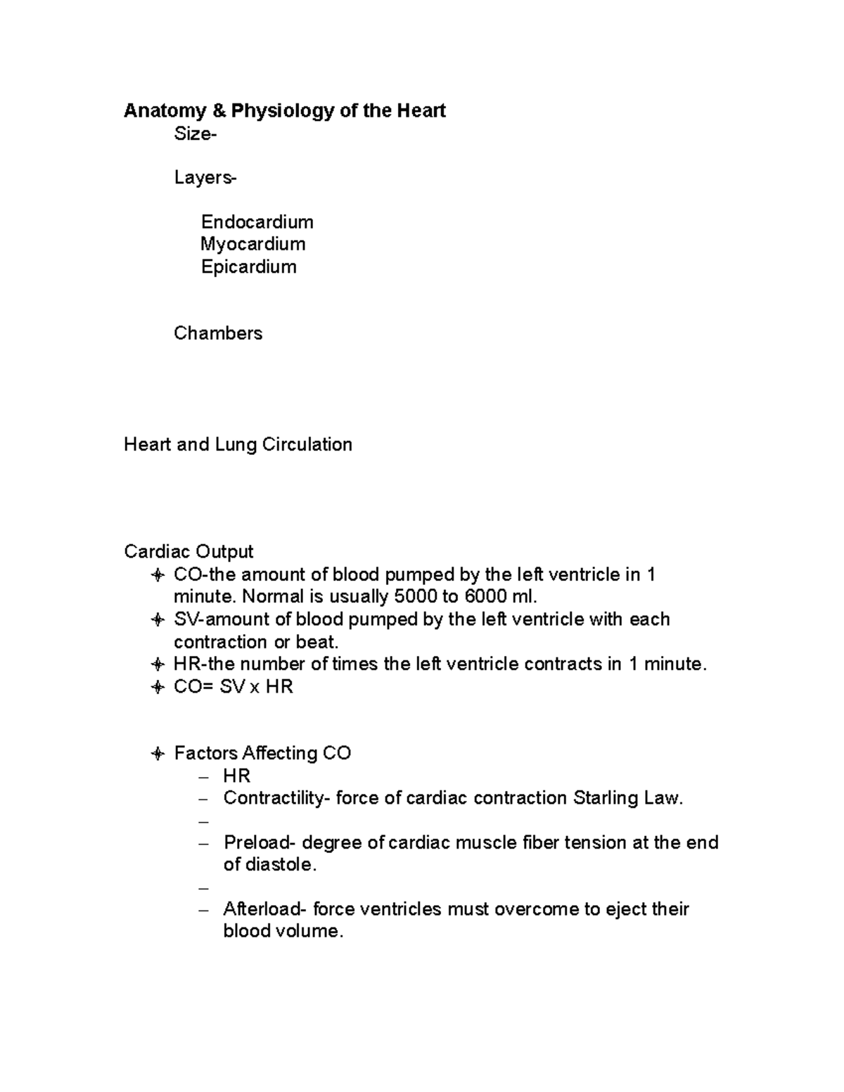 N 53 Handout of EKG Lecture - Anatomy & Physiology of the Heart Size ...