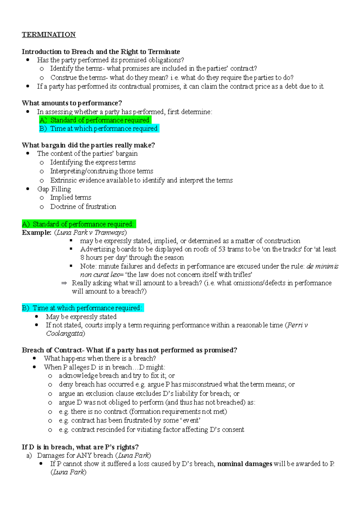 Contracts B- Termination And Remedies - TERMINATION Introduction To ...