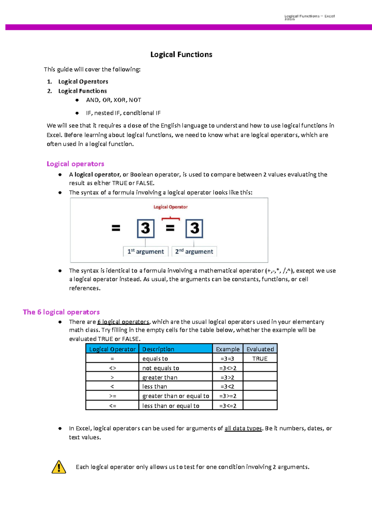 M3 T9 Logical Functions updated - Logical Functions This guide will ...