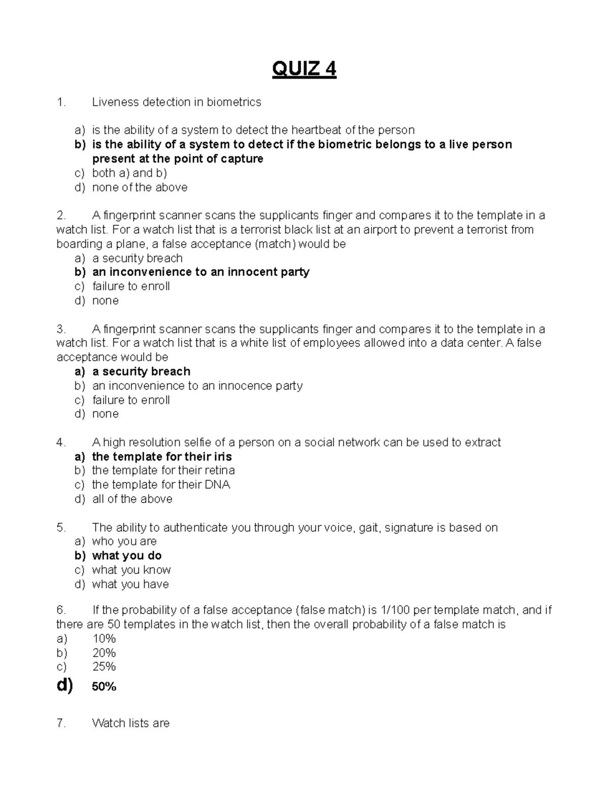MCQ Access Control Solutions QUIZ 4 Liveness detection in