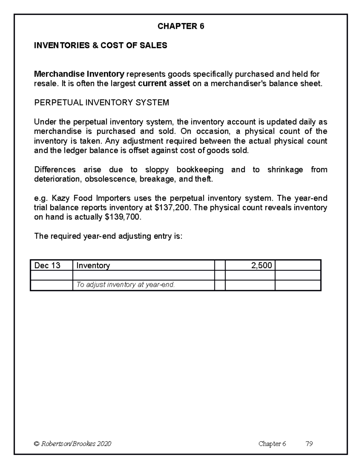 Chapter 6 - note - CHAPTER 6 INVENTORIES & COST OF SALES Merchandise ...