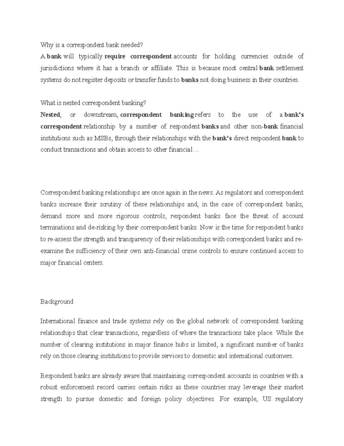 Correspondent Bankx Lecture Notes 4 5 Why Is A Correspondent Bank Needed A Bank Will 
