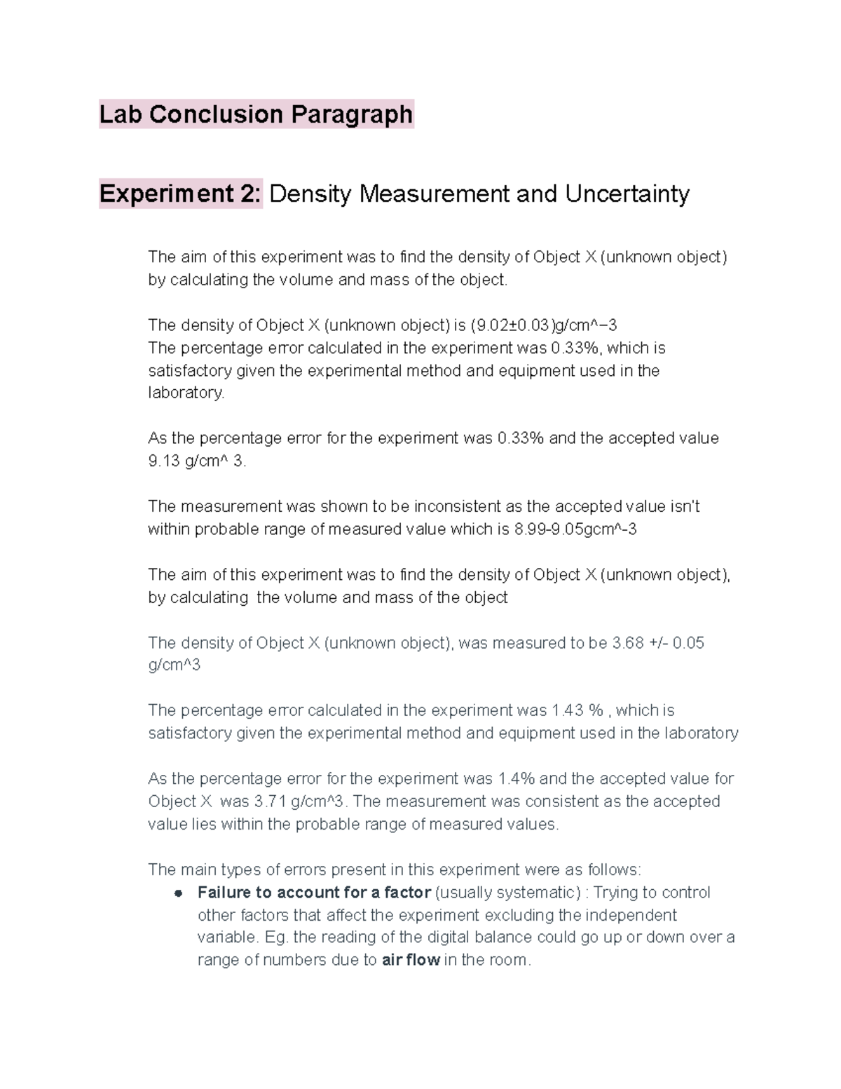 Lab conclusion paragraph (Exp 2 & 3) Lab Conclusion Paragraph