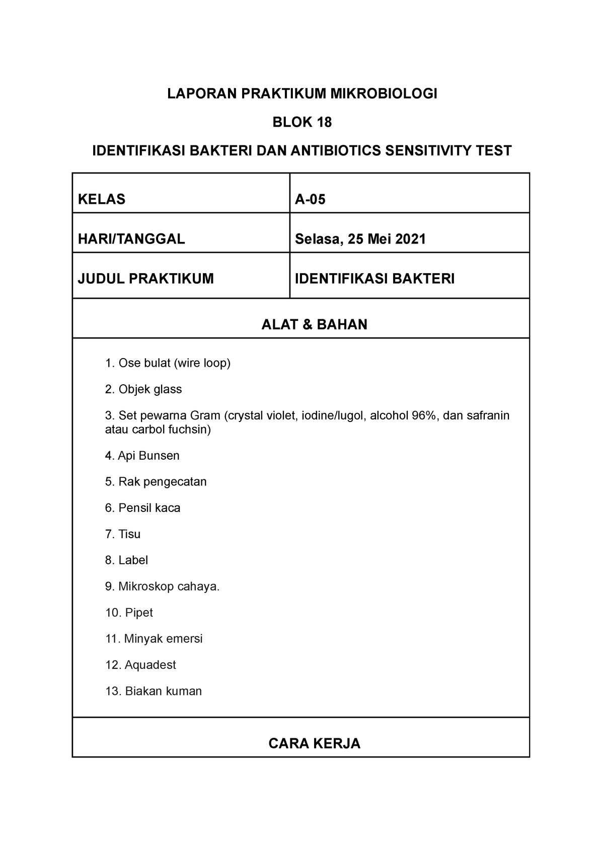 A 05 Laporan Praktikum Mikrobiologi Laporan Praktikum Mikrobiologi