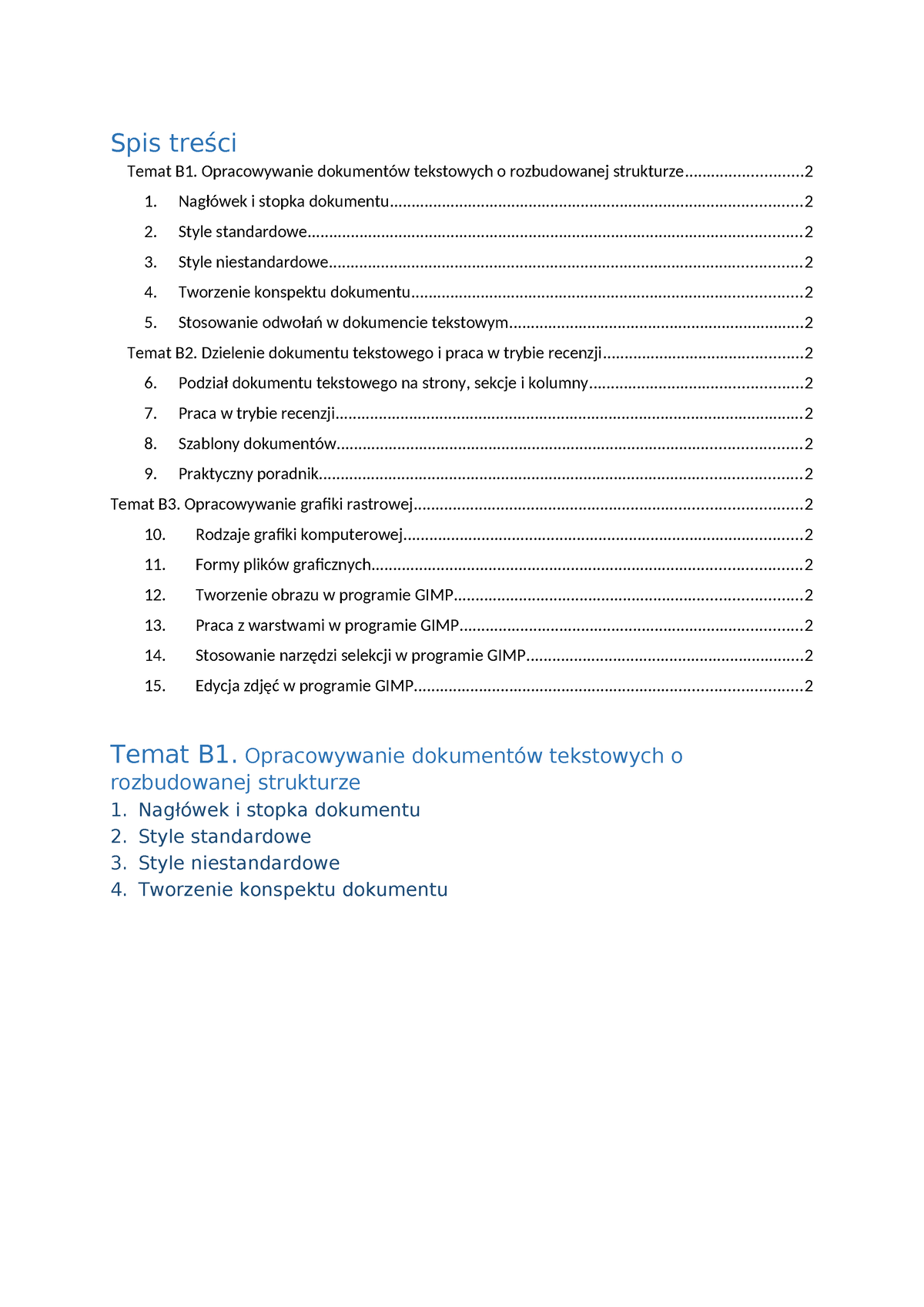 Moduł B - Informatyka Mirga B1 B2 Klasa 1 - Spis Treści Temat B1 ...