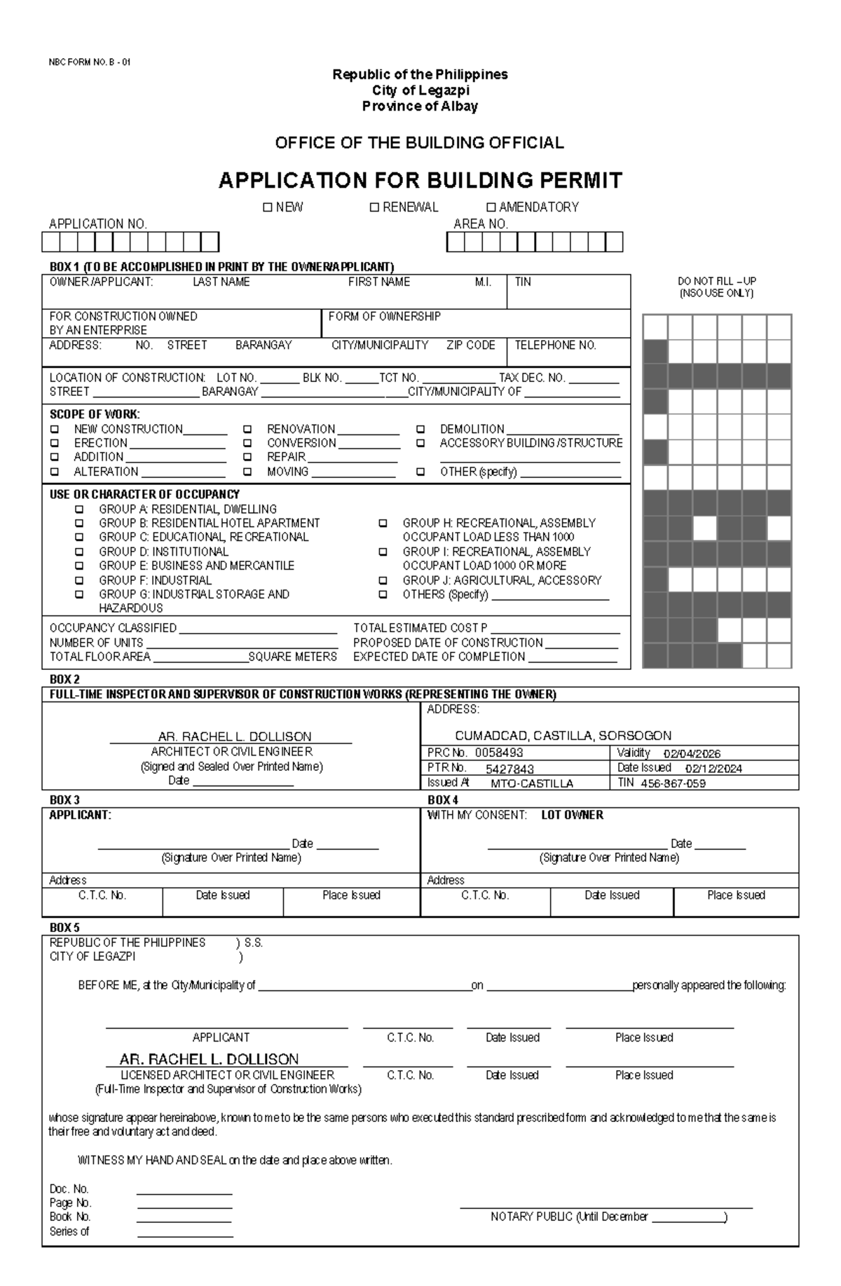 Application FOR Building Permit - NBC FORM NO. B - 01 Republic of the ...