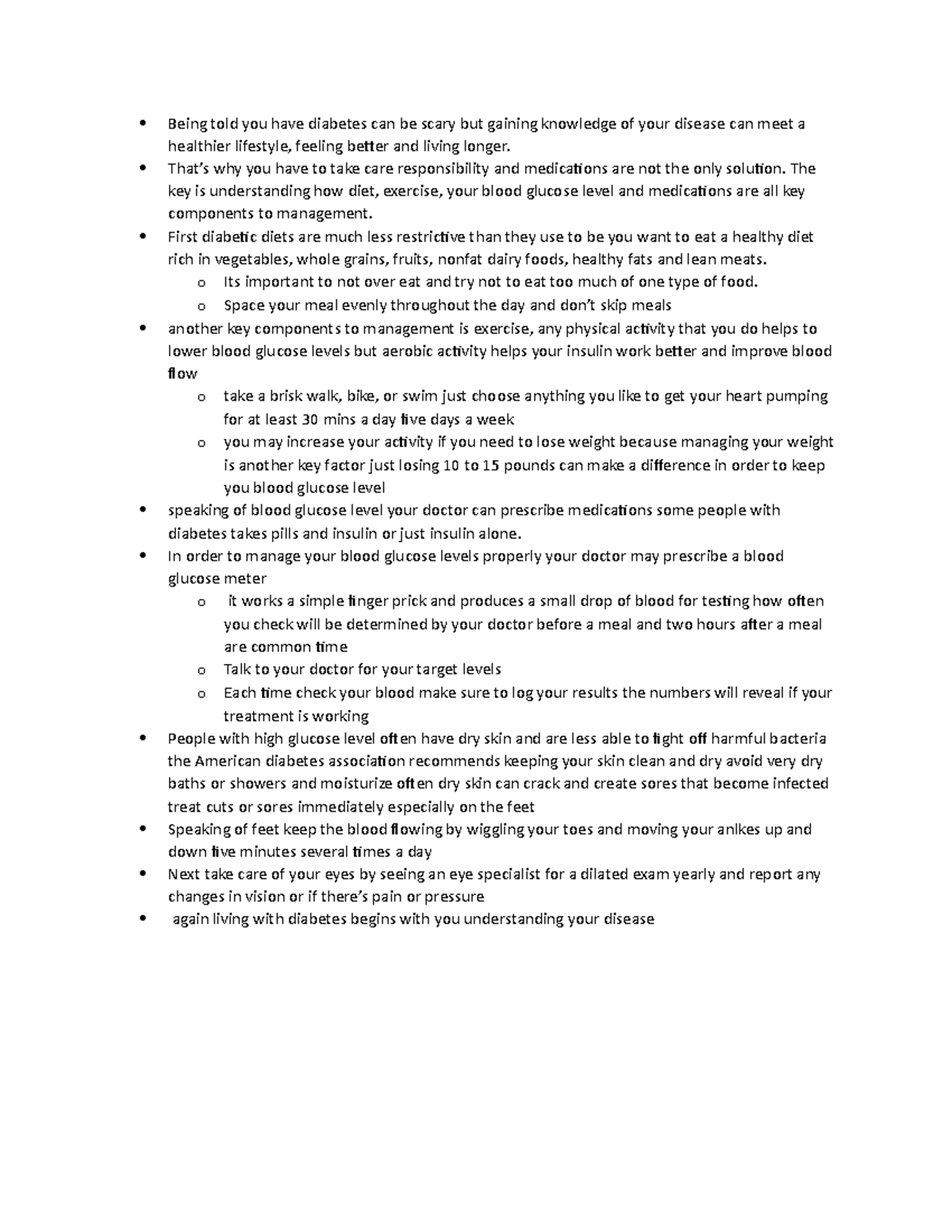 What topics should be included in discharge teaching for a diabetic ...