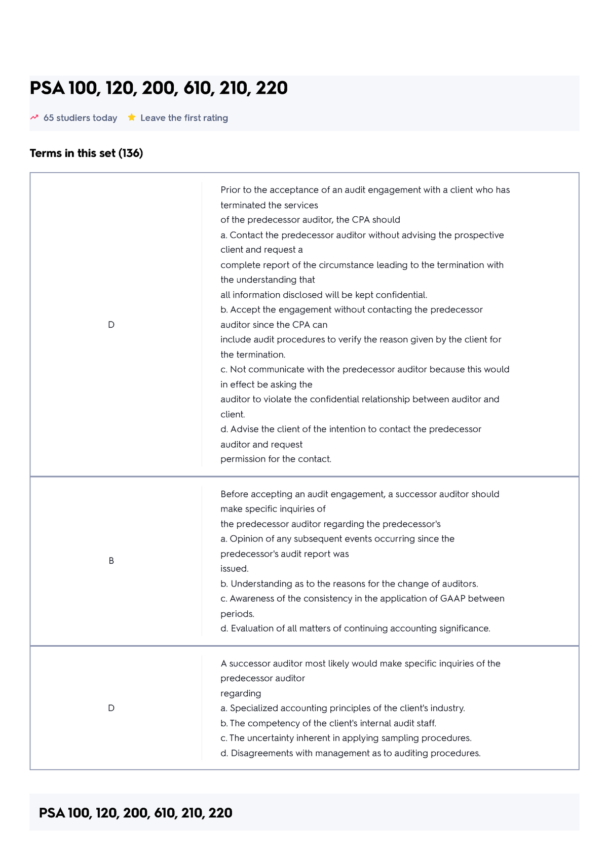 PSA 100, 120, 200, 610, 210, 220 Flashcards Quizlet - PSA 100, 120, 200 ...