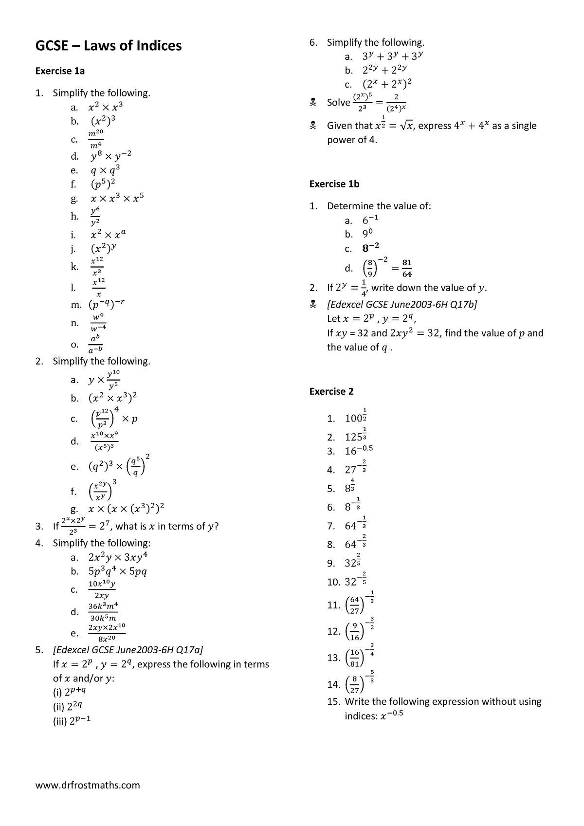 GCSE-Laws Of Indices - Maths - Drfrostmaths GCSE – Laws Of Indices ...