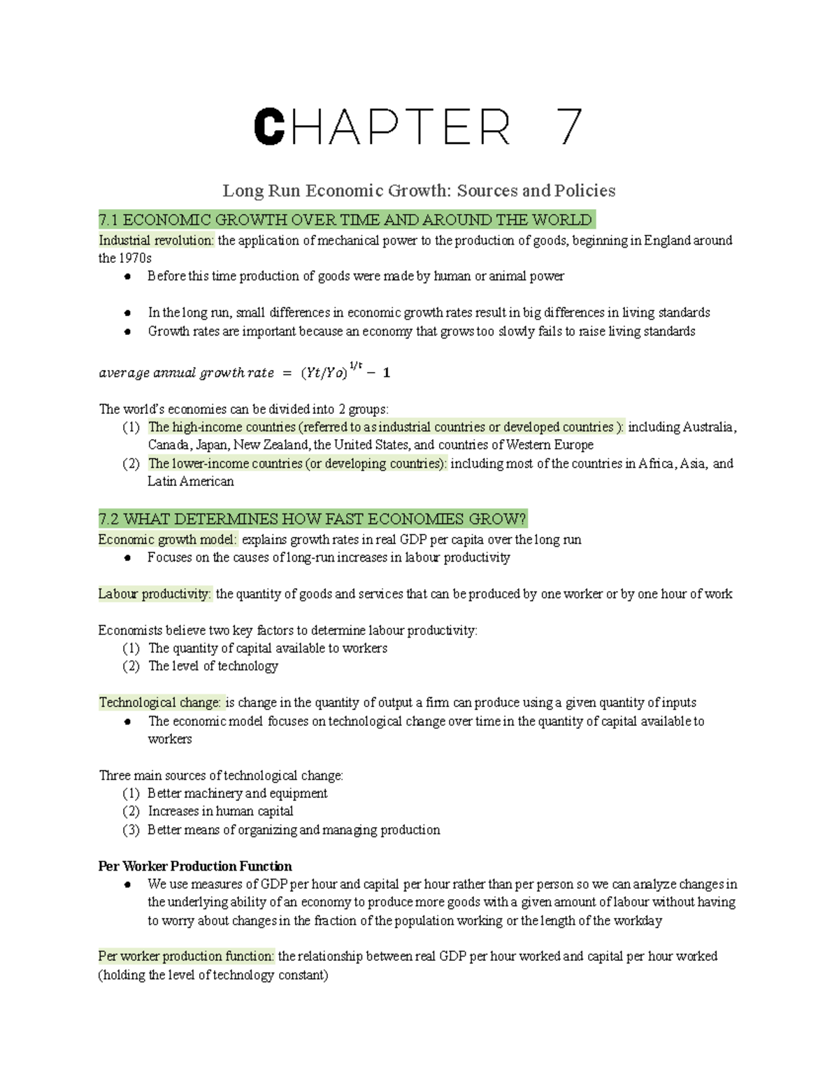 Chapter 7 - Long Run Economic Growth: Sources and Policies - Chapter 7 ...