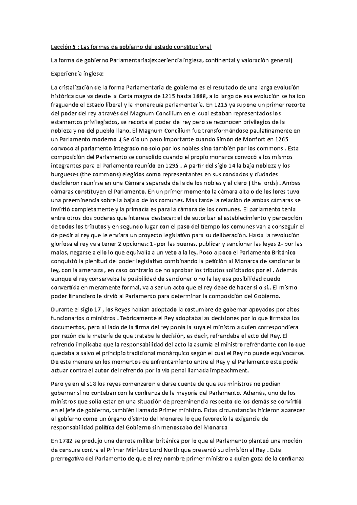 Lección 5 - Apuntes 5 - Lección 5 : Las formas de gobierno del estado ...
