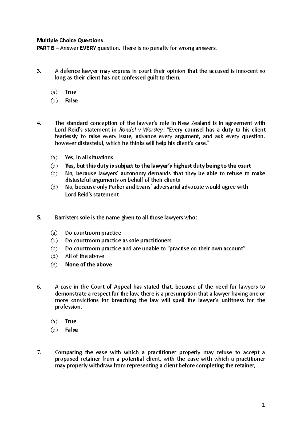 2021 MCQ answers - Multiple Choice Questions PART B – Answer EVERY ...