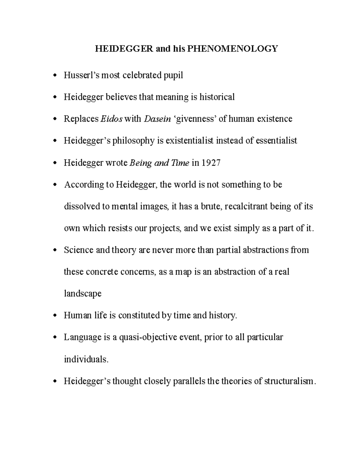 Heidegger and his Phenomenology - HEIDEGGER and his PHENOMENOLOGY ...