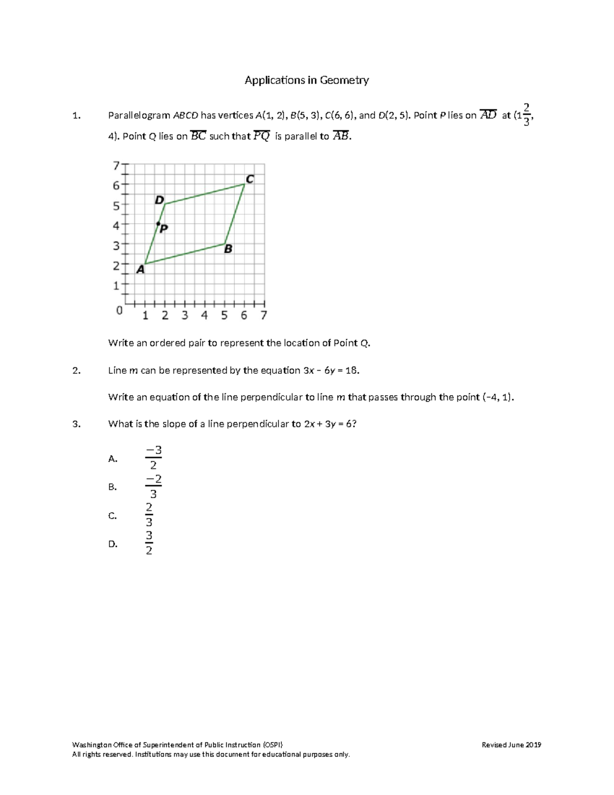 Hsapplicationsgeometry - Applications in Geometry 1. Parallelogram ABCD ...