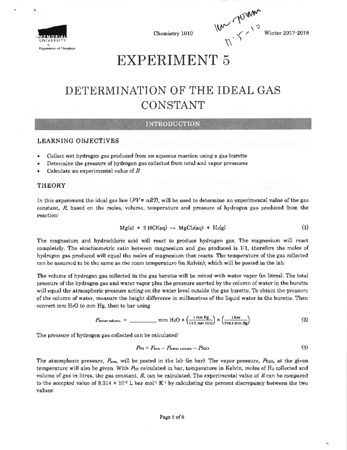 Lab 5 N This is the summary of Lab 5, in class work for Chem 1010