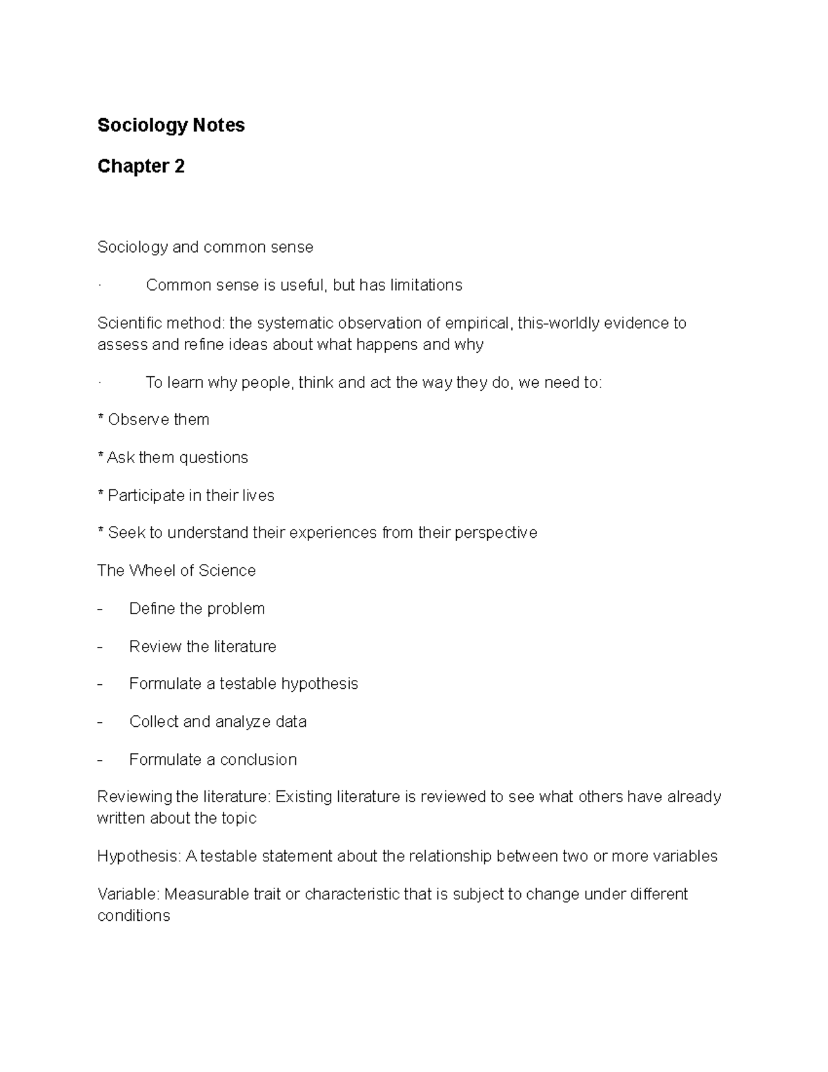 Sociology notes Chp 2 - Sociology Notes Chapter 2 Sociology and common ...
