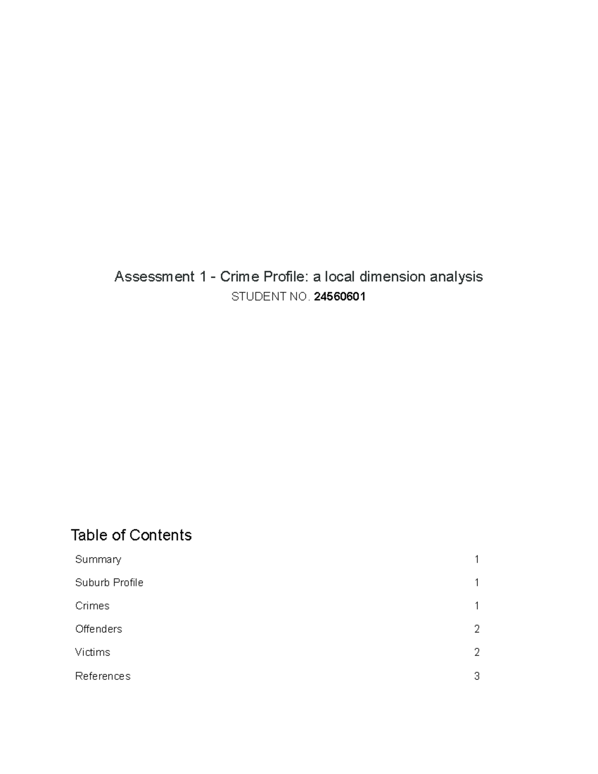 Student NO. 24560601 Assessment 1 - Crime Profile a local dimension ...