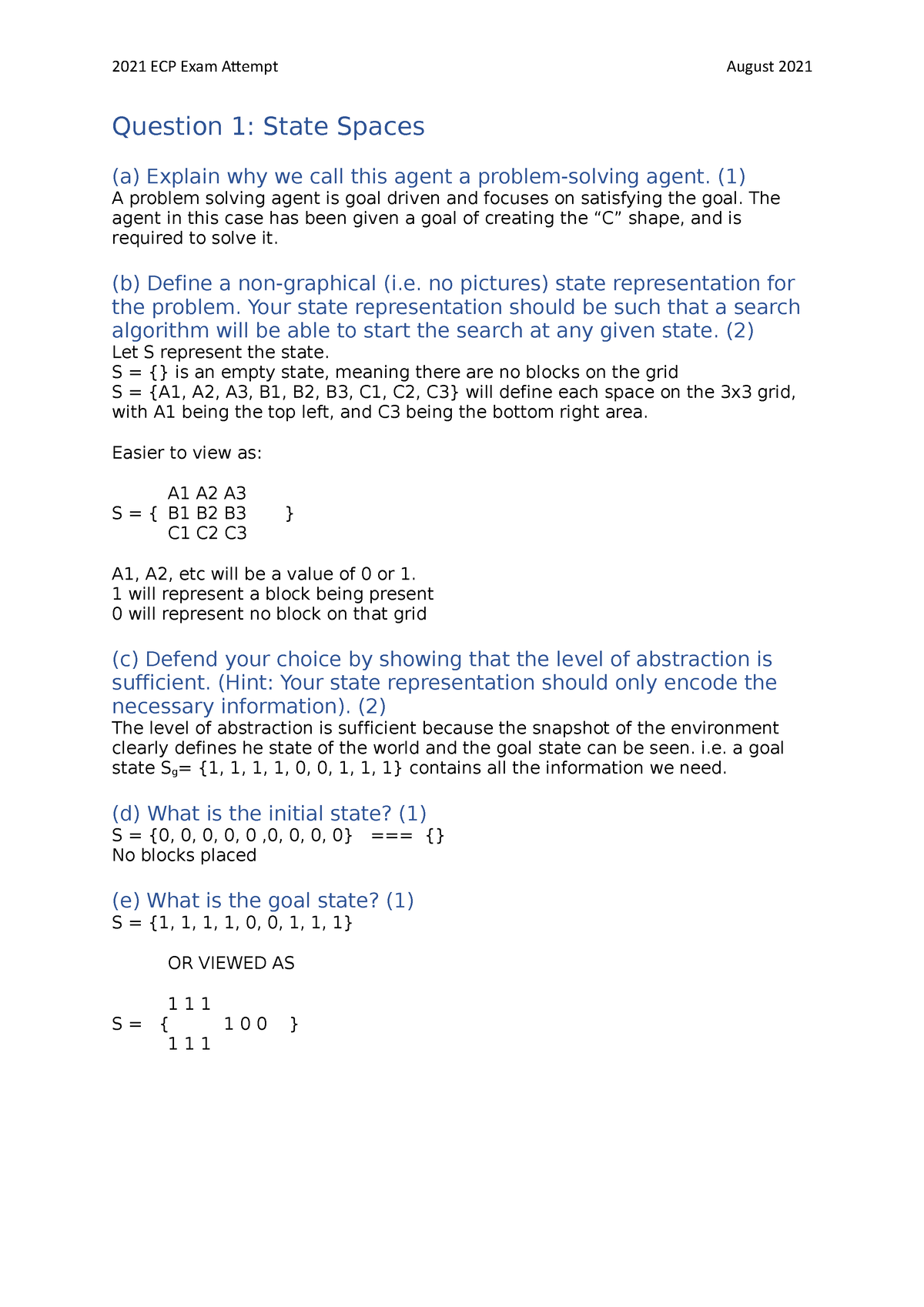 Exam 2021 Attempt - Solutions To 2021 COS3751 - Question 1: State ...