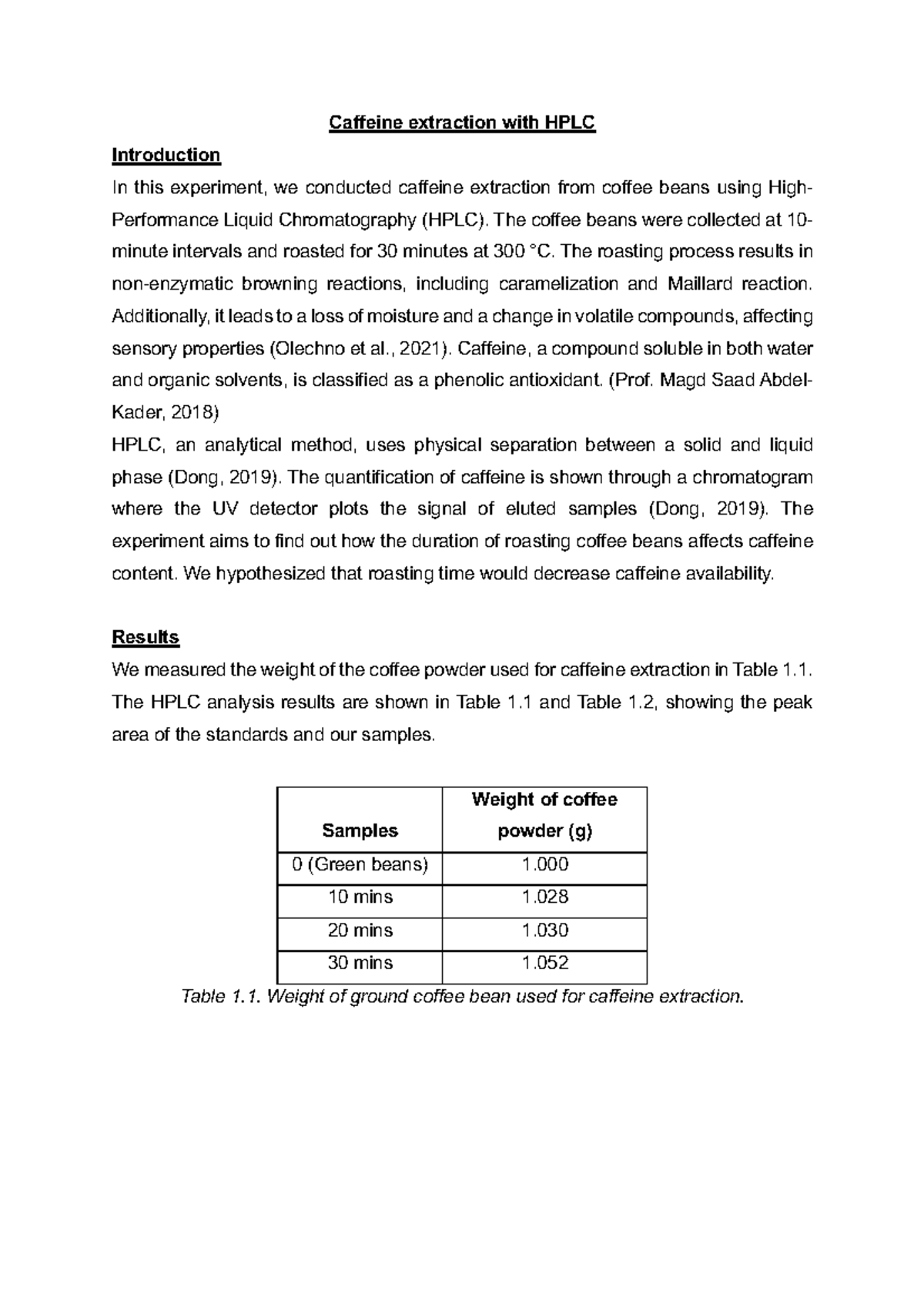 Coffee extraction and determination of caffeine Caffeine extraction