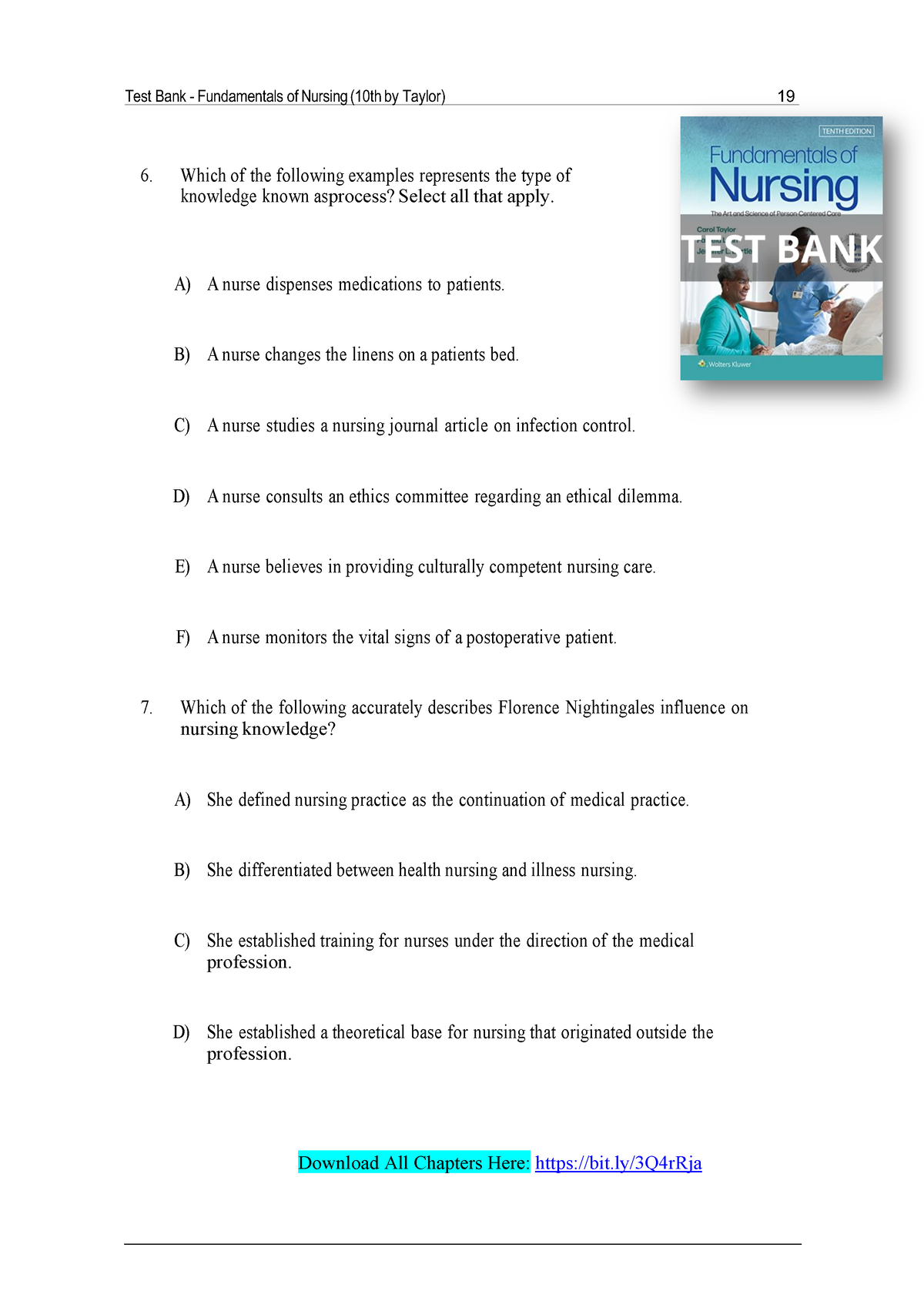 Test Bank For Fundamentals Of Nursing 10th Edition By Taylor - Nur 409. ...