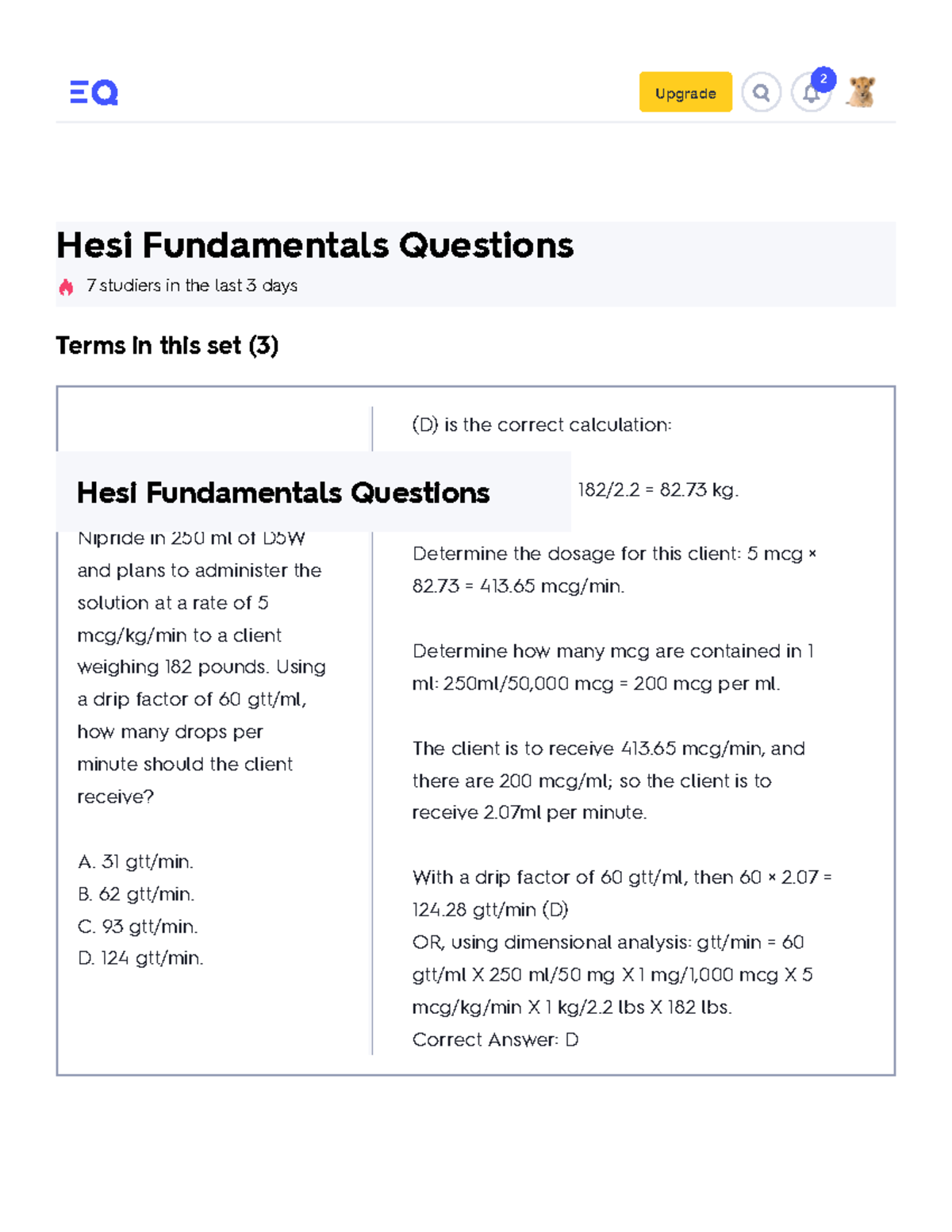 Hesi Fundamentals Questions Flashcards Quizlet NURS 3111 Studocu