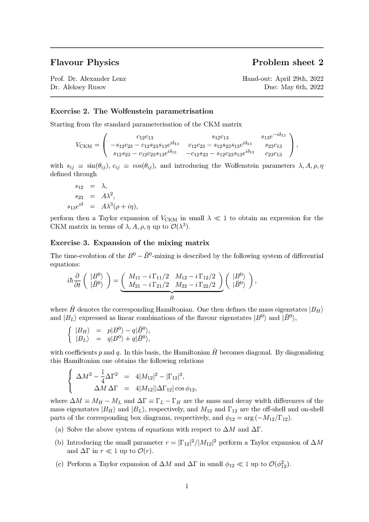 Notes for tutorial 2 - Flavour Physics Problem sheet 2 Prof. Dr ...