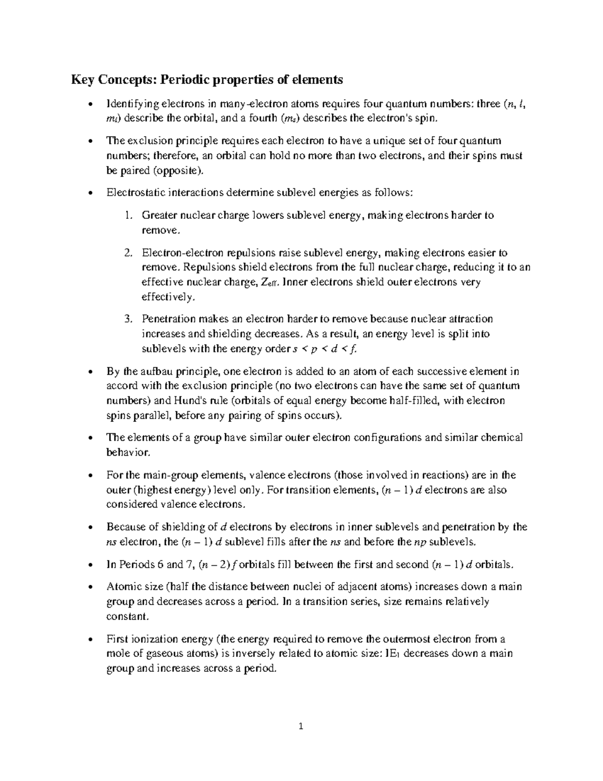 Periodic properties of elements - The exclusion principle requires each ...