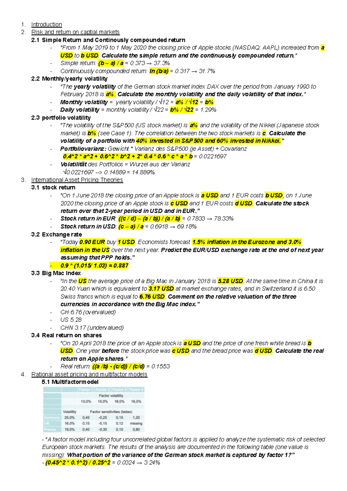 Calculations - Zusammenfassung International Capital Markets and ...