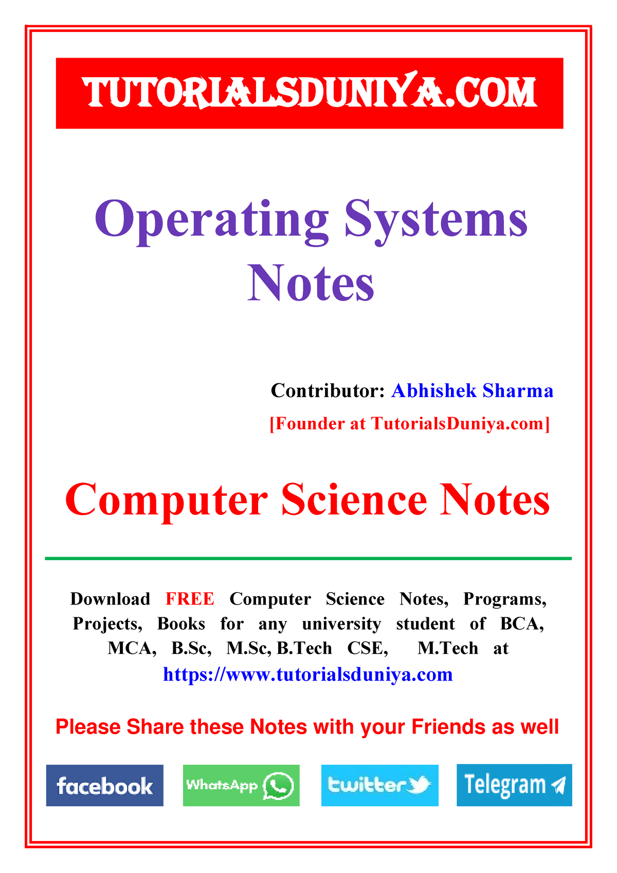 Operating System Notes - Tutorials Duniya - ####### Download FREE ...