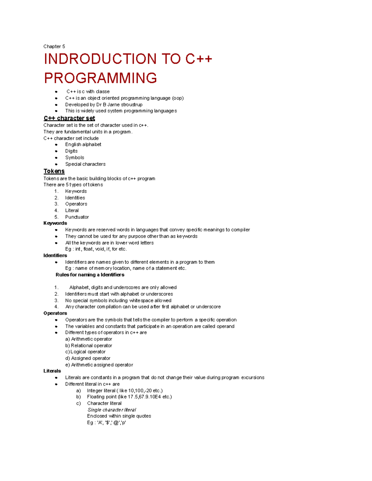 +1 computer science chapter 5 - Chapter 5 INDRODUCTION TO C++ ...
