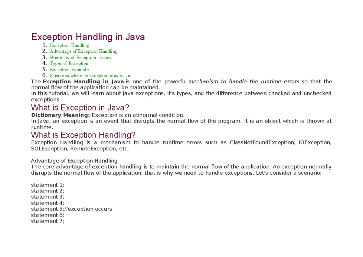 Exception Handling in Java - Exception Handling 2. Advantage of ...