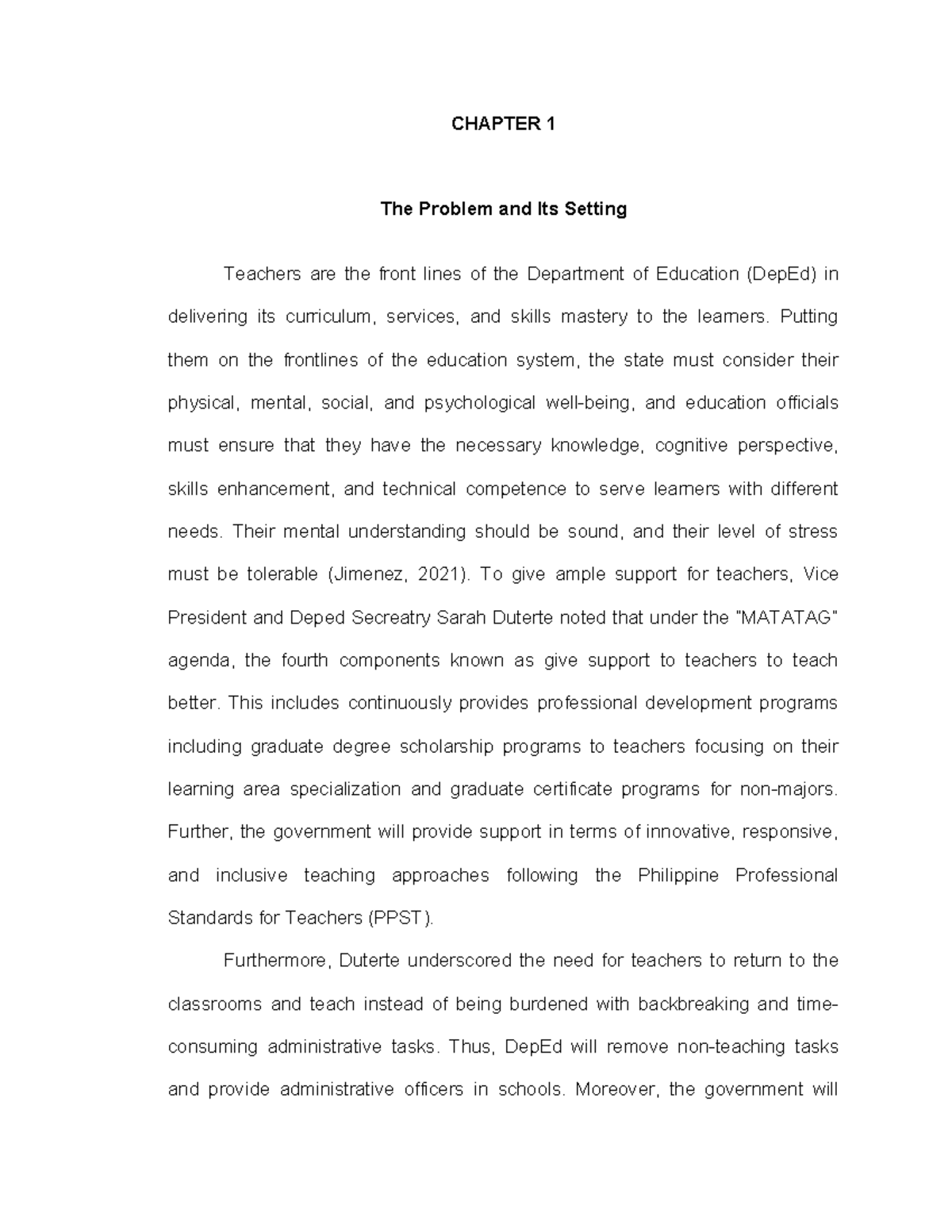 Chapter 1 and 2 - study - CHAPTER 1 The Problem and Its Setting ...
