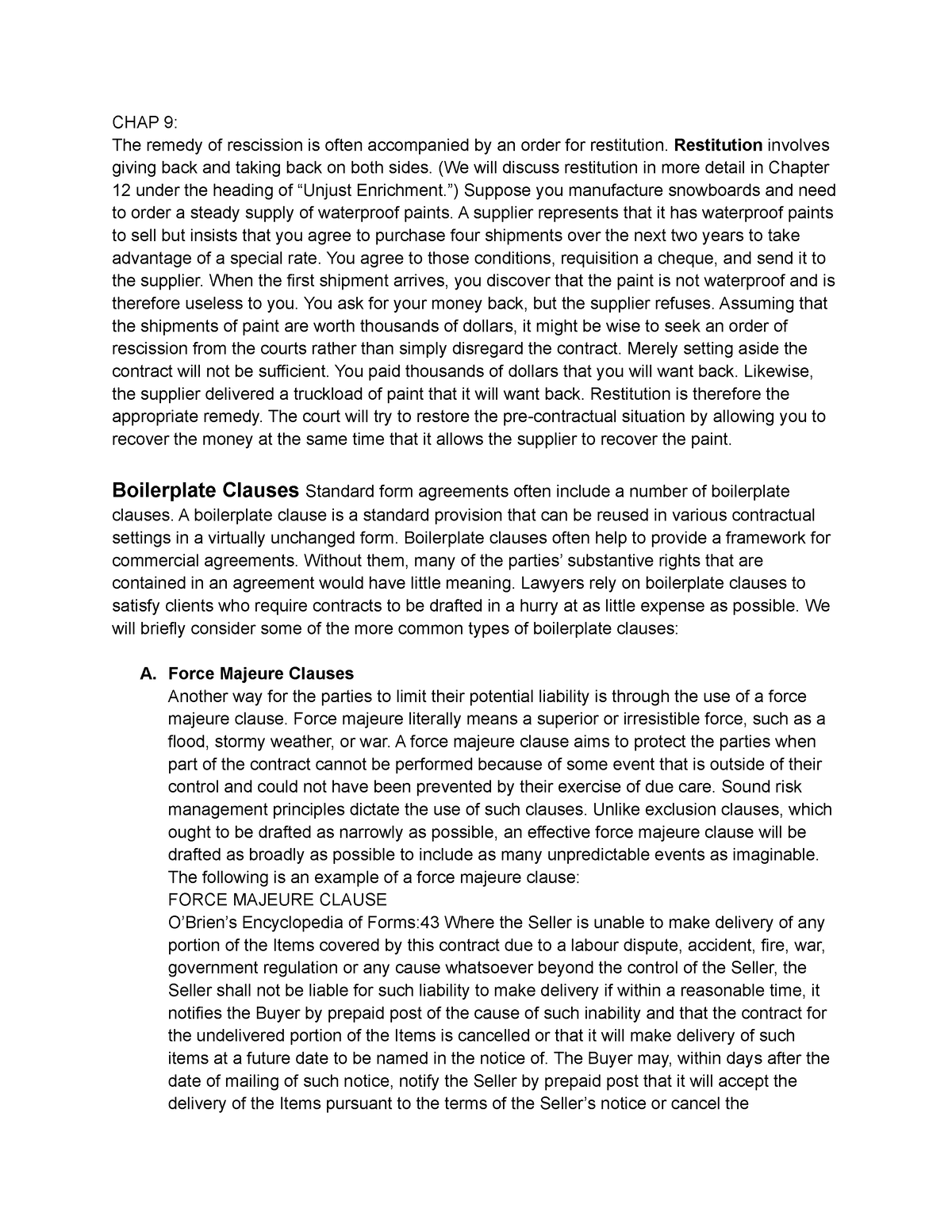 Chapter 9-12 Review LAW122 - CHAP 9: The Remedy Of Rescission Is Often ...